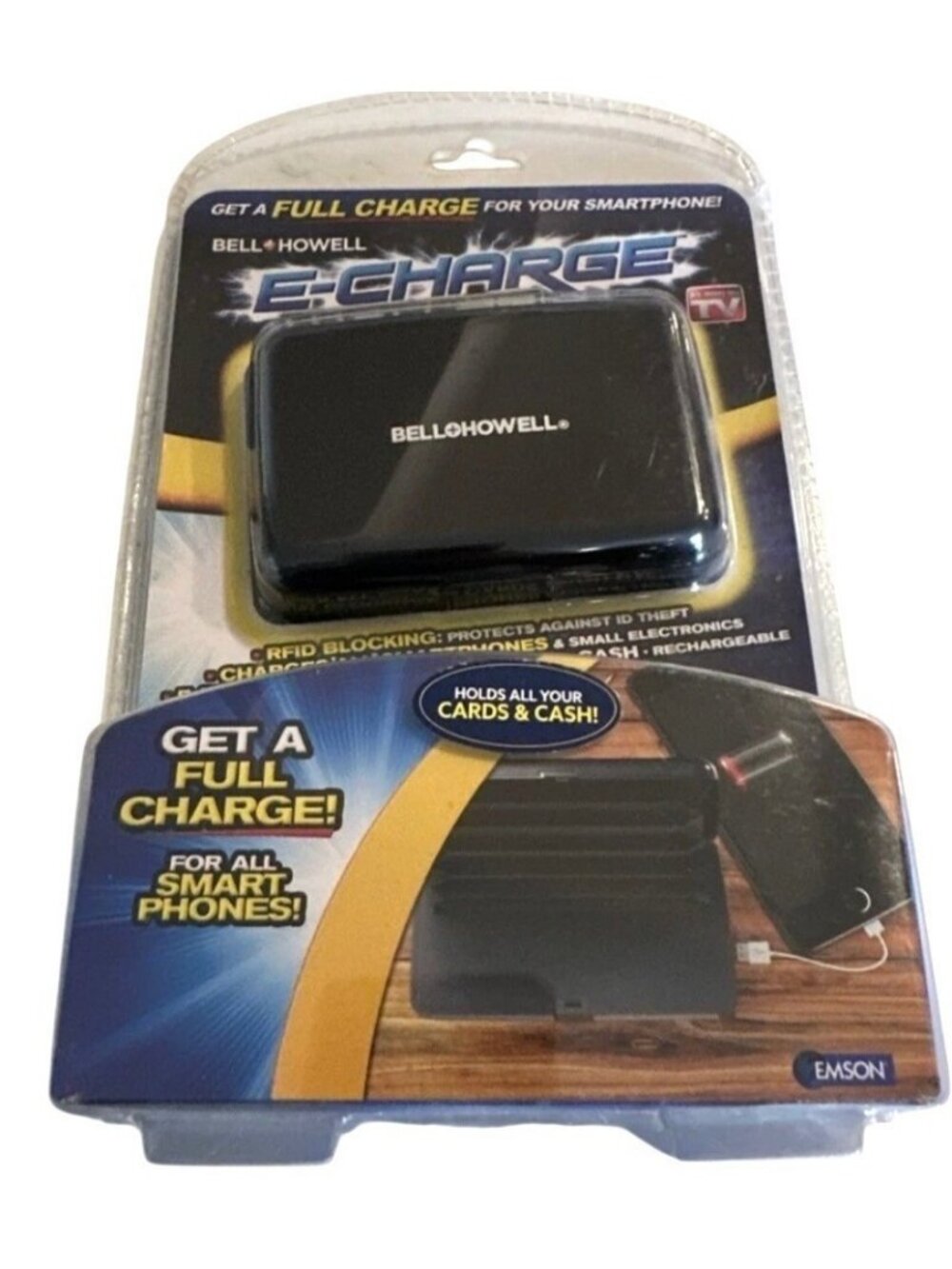 Bell Howell E-Charge Rfid Portable Wallet Phone Charger W/ Anti-Theft Protection